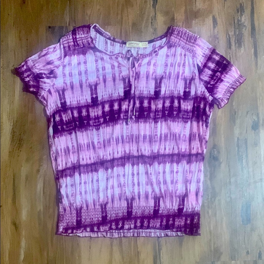 NWOT Faded Glory Purple- 💜textured drawstring BoHo top. Large. (12-14) BUNDLE